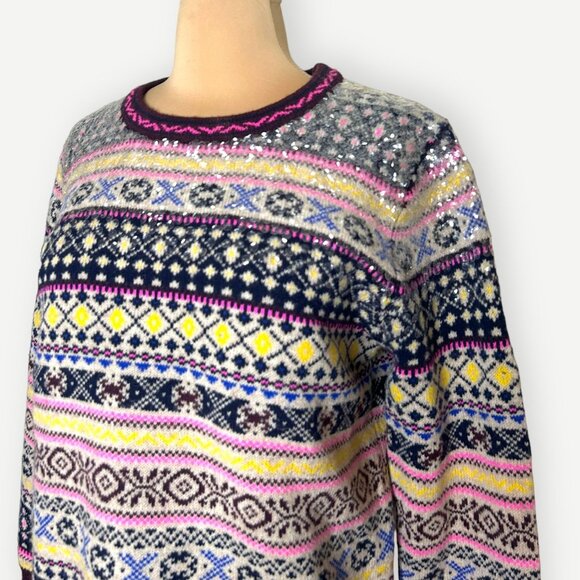 J. Crew Fairisle Wool Sweater Sequins M Aprés Ski Classic Retro 80s Fall Winter - Picture 5 of 9